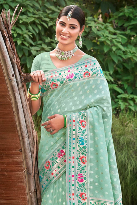 Sea Green Paithani Silk Woven Saree