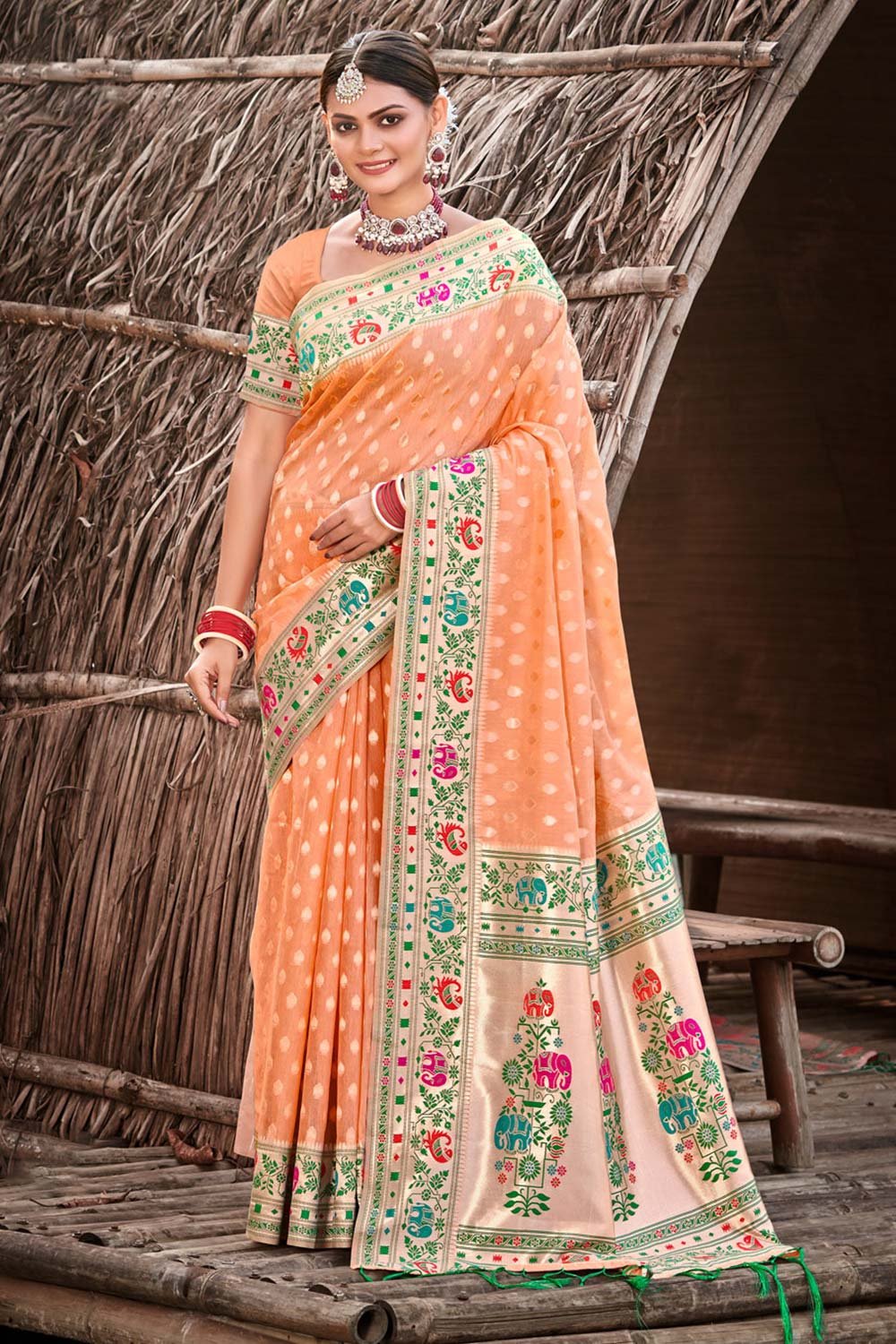 Orange Paithani Silk Woven Saree