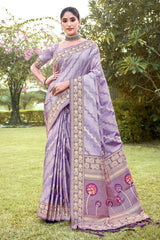 Lavender Silk Woven Saree