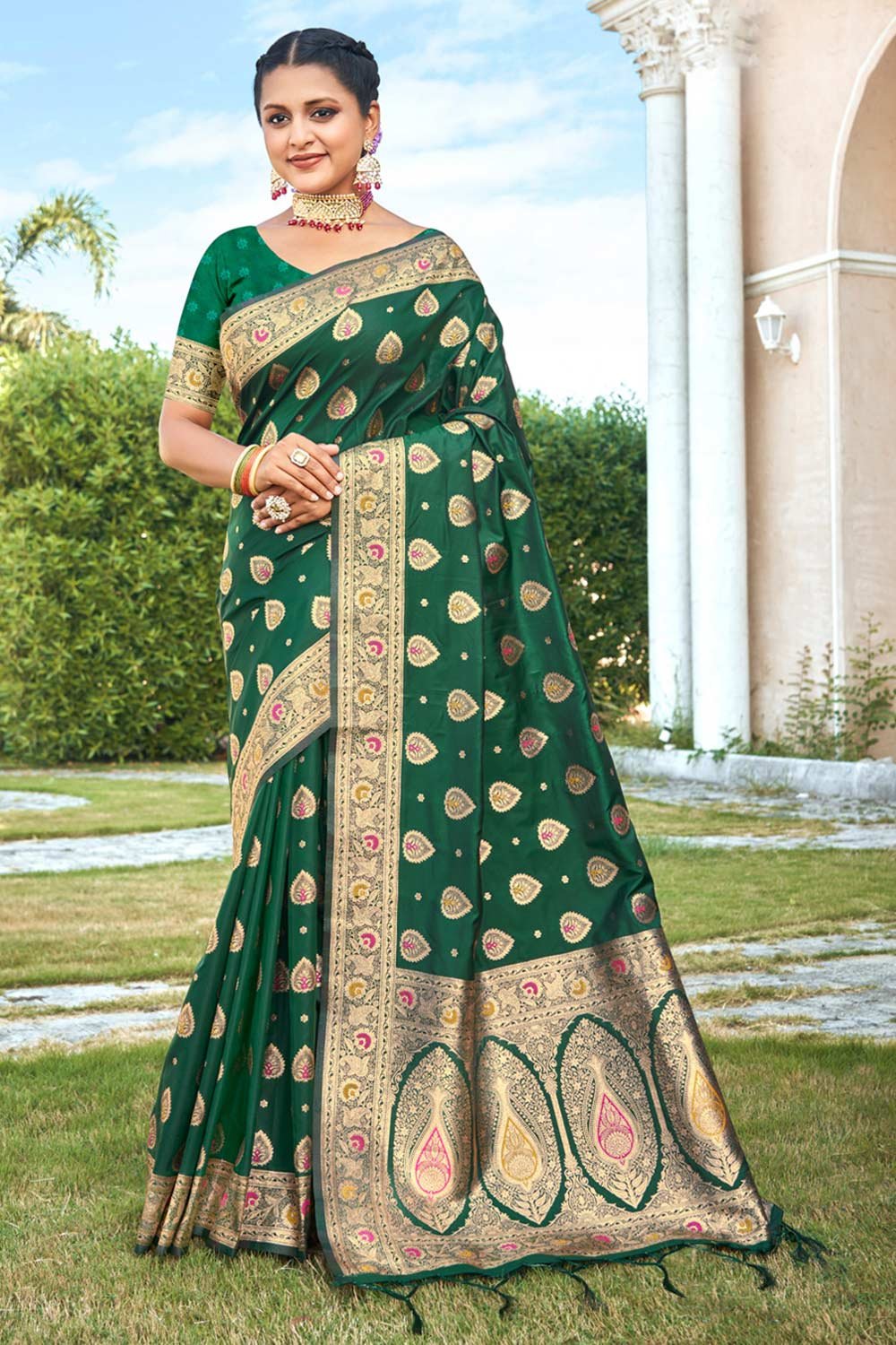 Green Banarasi Silk Woven Saree