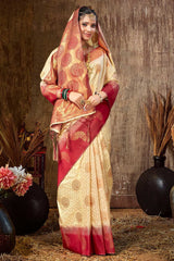 Cream Silk Woven Saree