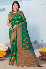 Green Banarasi Silk Woven Saree