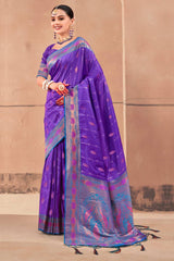 Violet Banarasi Silk Woven Saree