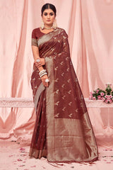 Brown Kota Cotton Woven Saree