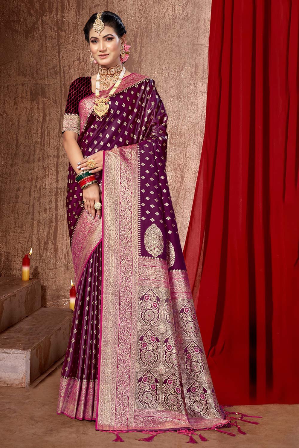 Purple Banarasi Silk Woven Saree