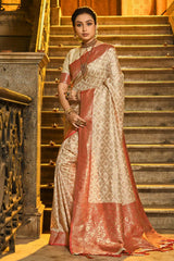 Beige Banarasi Silk Woven Saree