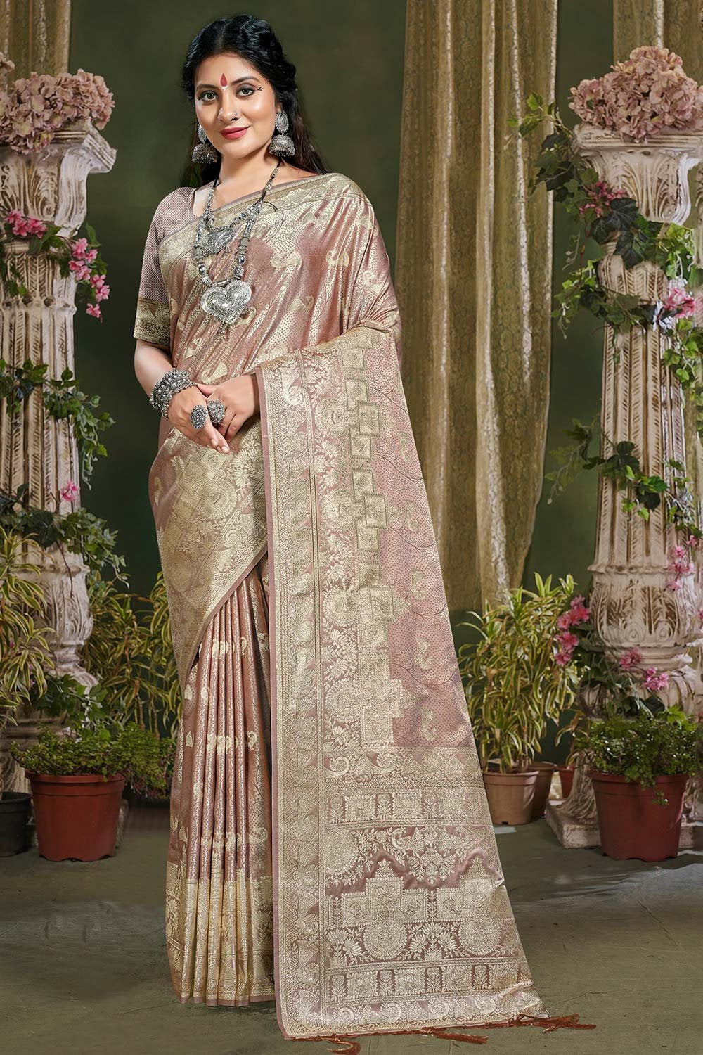 Brown Banarasi Silk Woven Saree