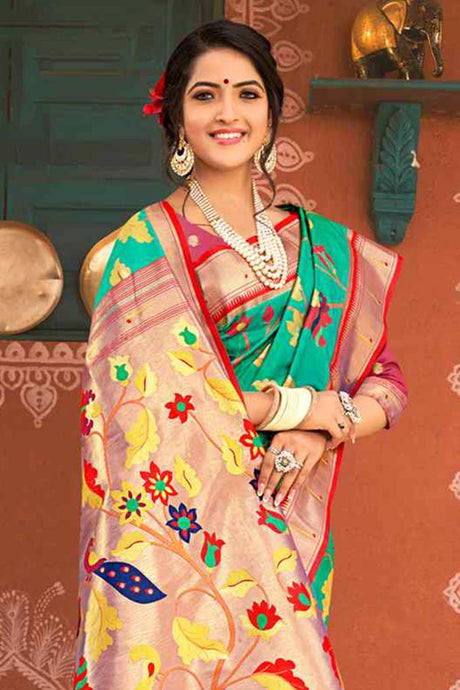 Teal Paithani Silk Woven Saree
