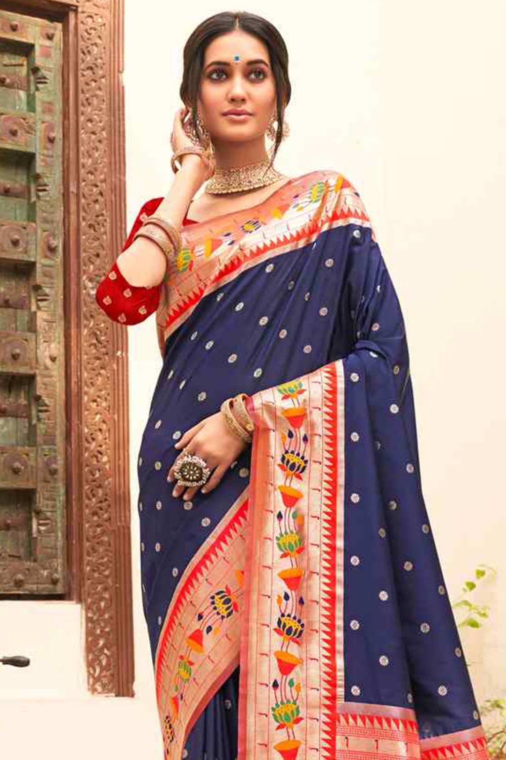 Navy Blue Paithani Silk Woven Saree