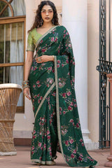 Green Printed Silk Saree