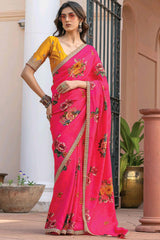 Pink Printed Silk Saree