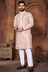 Beige Embroidered Silk Kurta Pajama Set