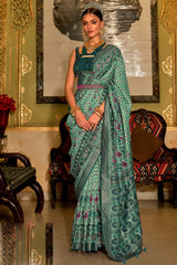 Green Printed Silk Saree