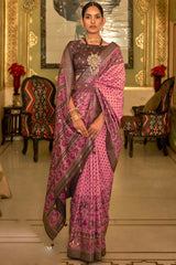 Brown Printed Silk Saree