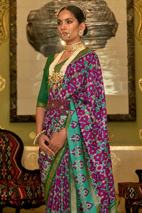 Pink Printed Silk Saree