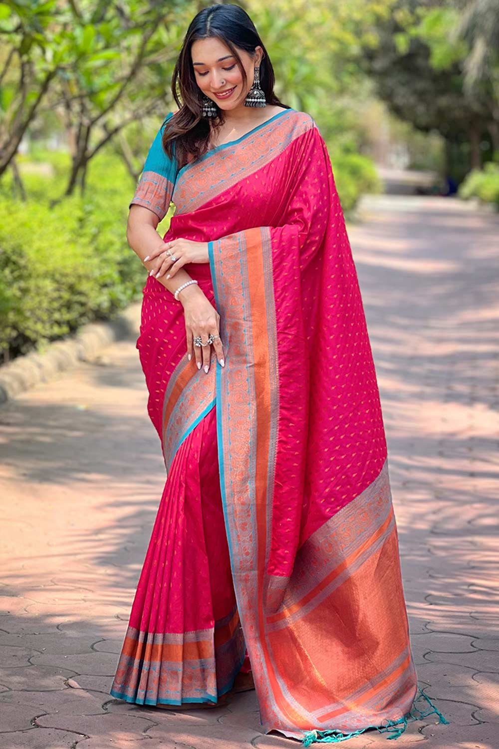 Pink Zari Silk Saree