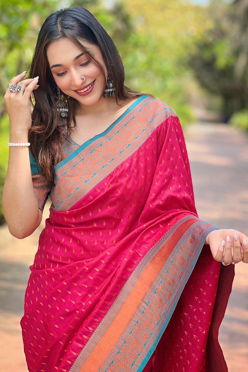 Pink Zari Silk Saree