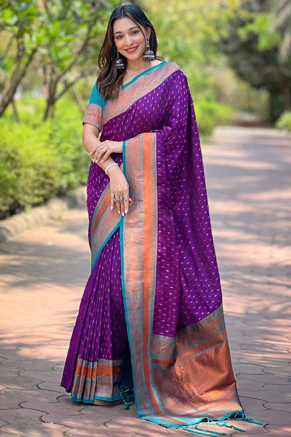 Violet Zari Silk Saree