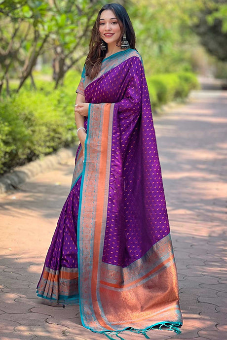 Violet Zari Silk Saree