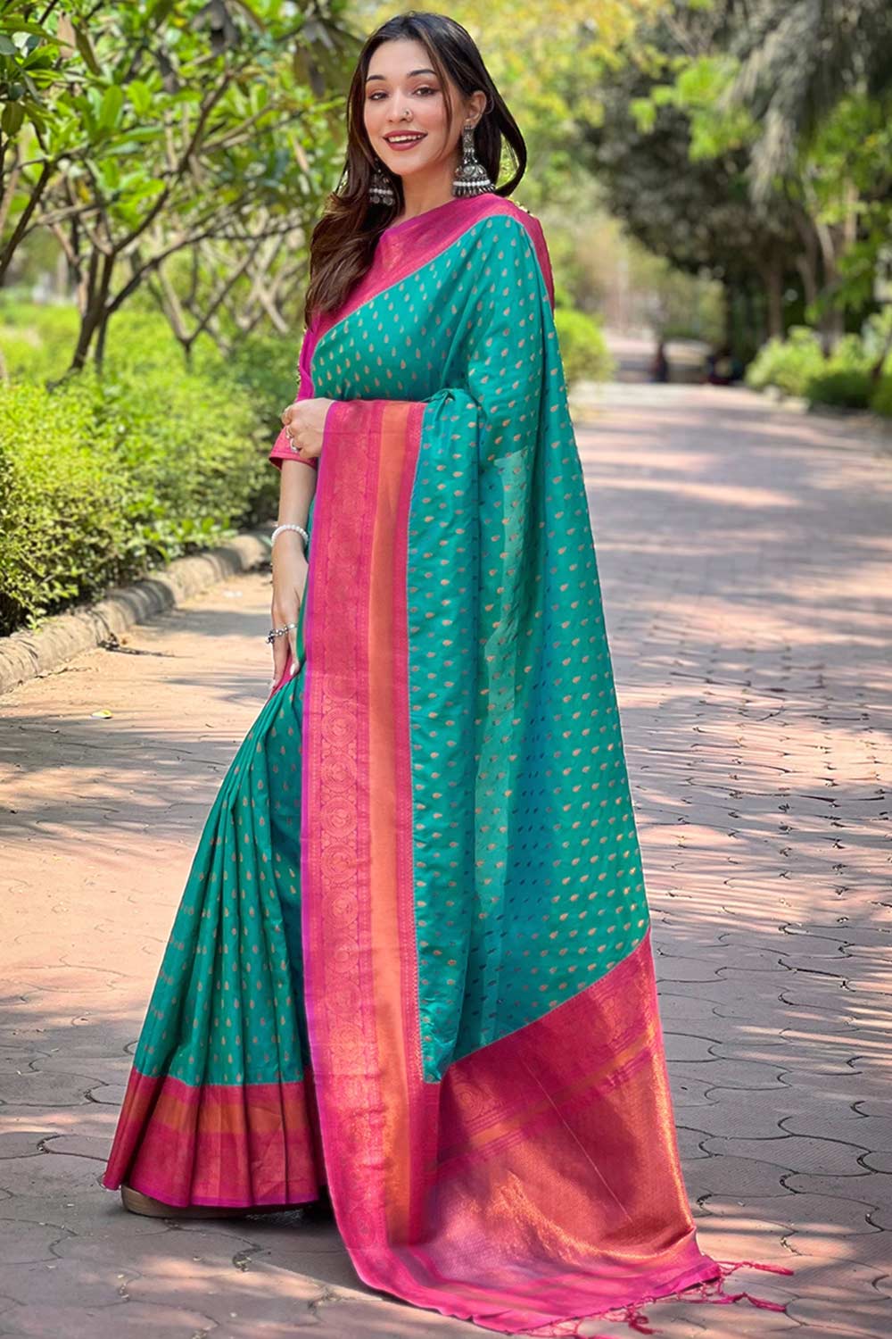 Turquoise Zari Silk Saree