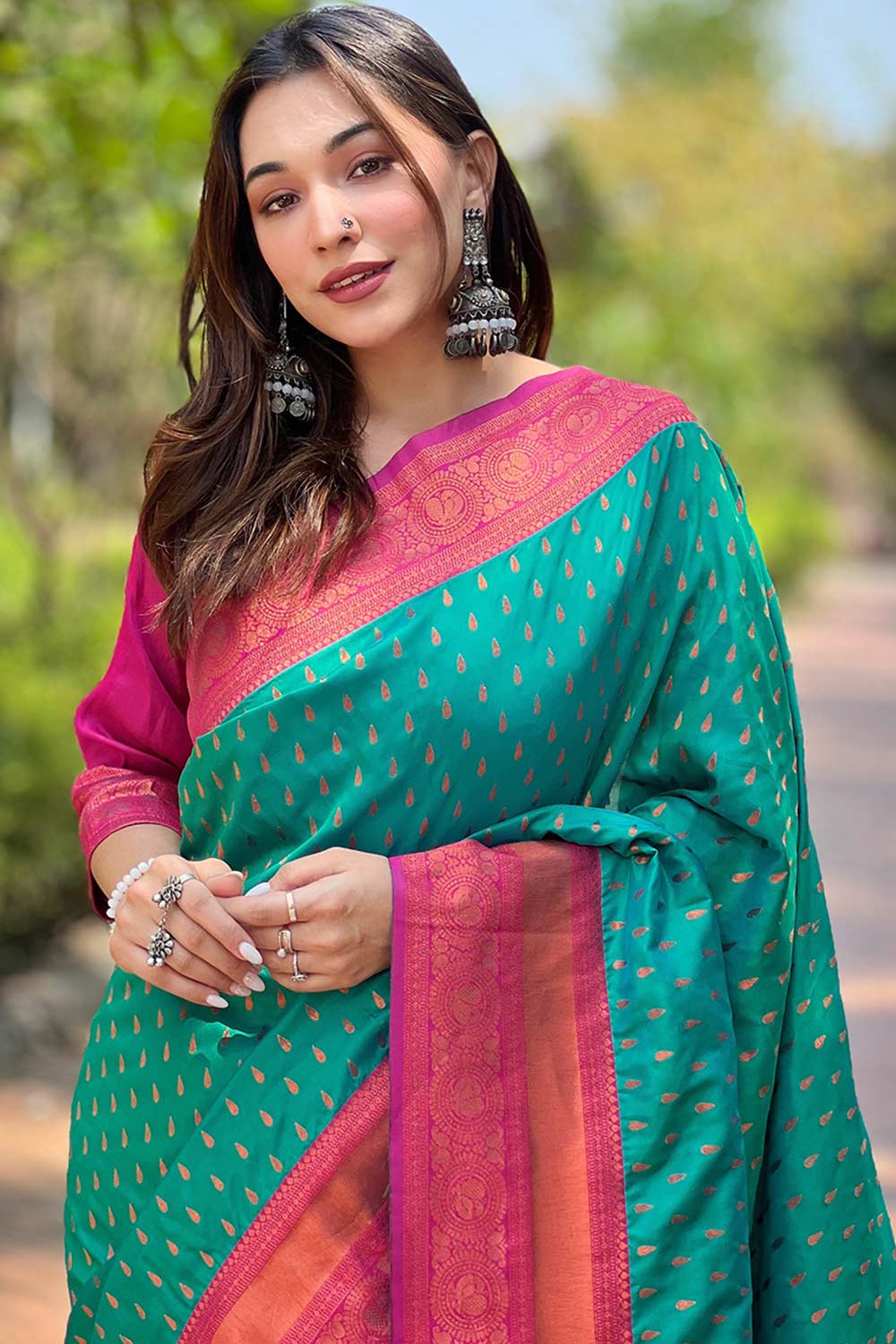 Turquoise Zari Silk Saree