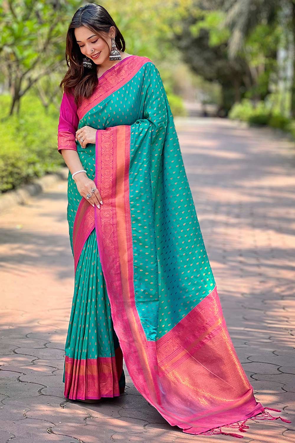 Turquoise Zari Silk Saree