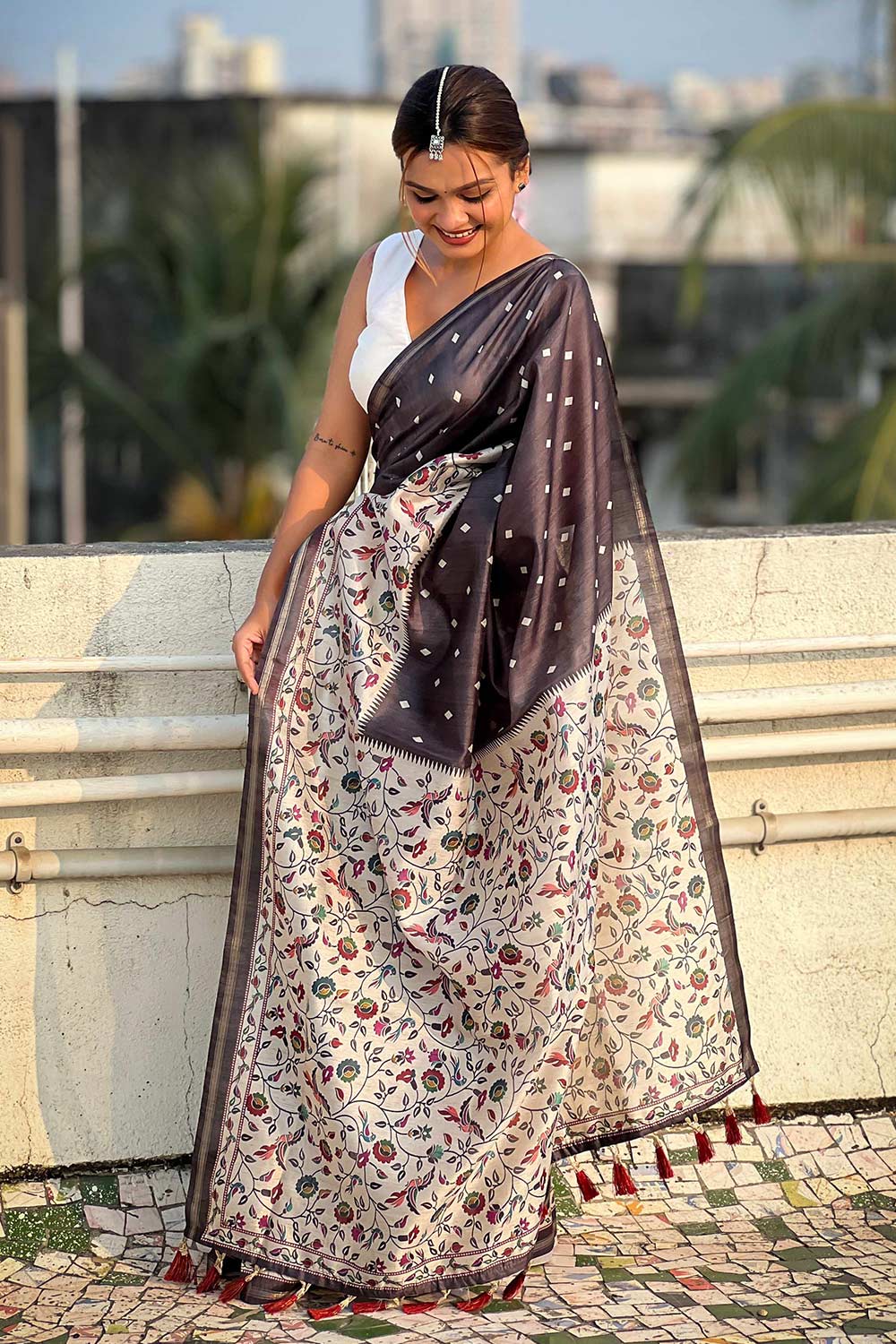 Black Printed Silk Saree