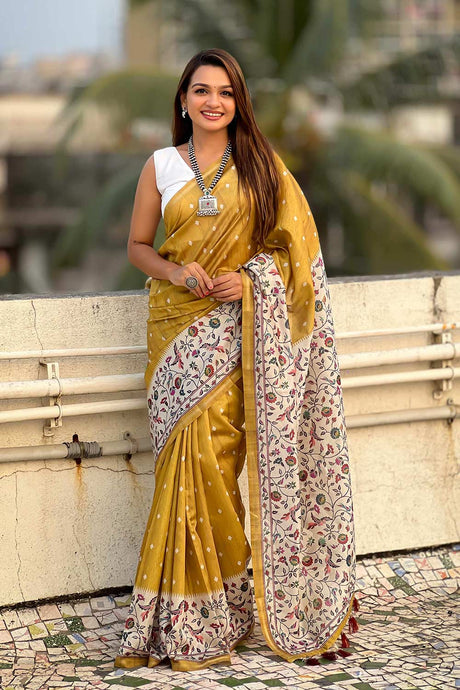 Gold Printed Silk Saree