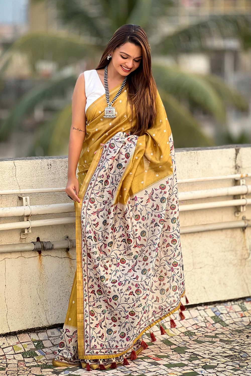 Gold Printed Silk Saree