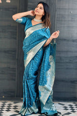 Blue Zari Silk Saree