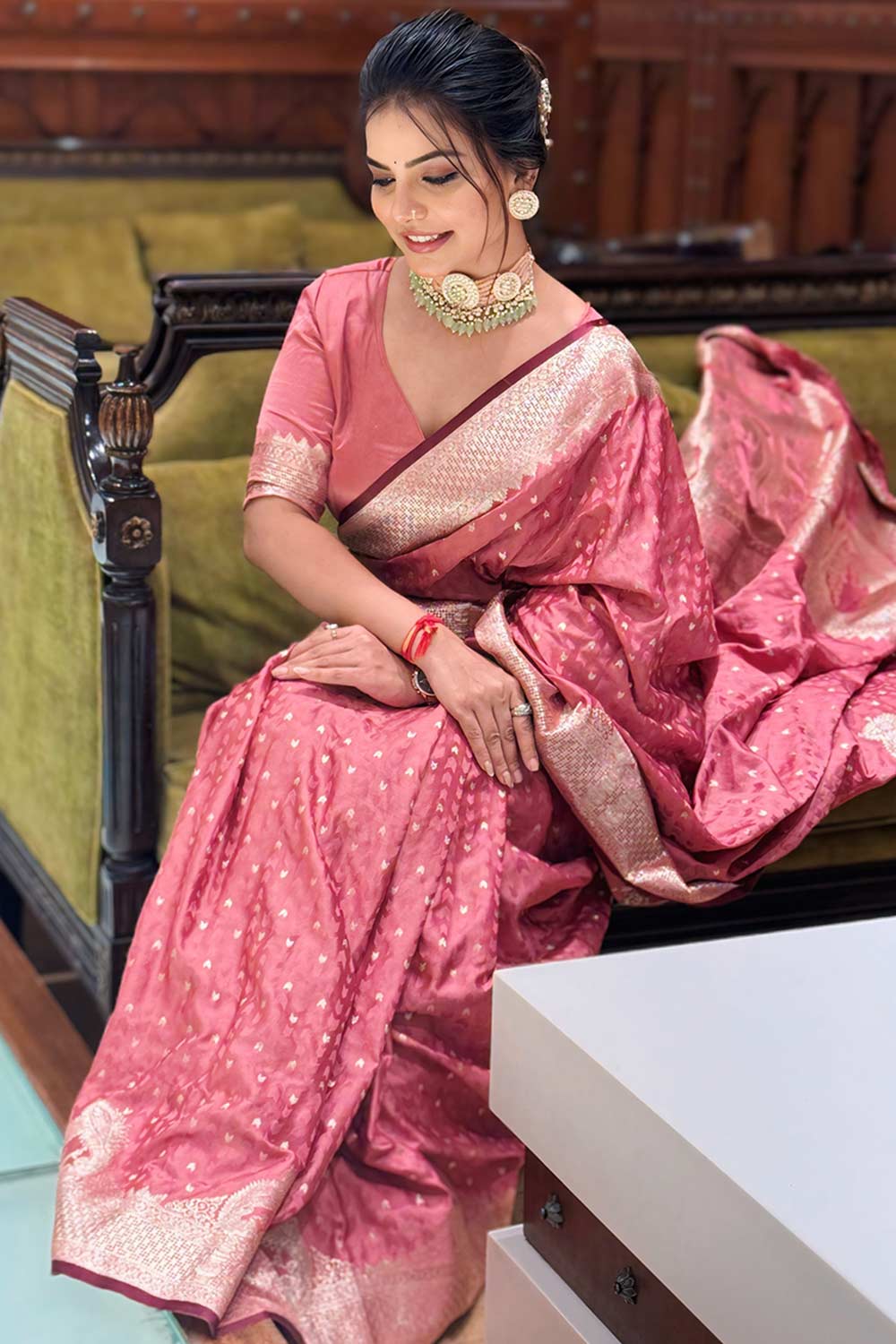 Pink Zari Silk Saree