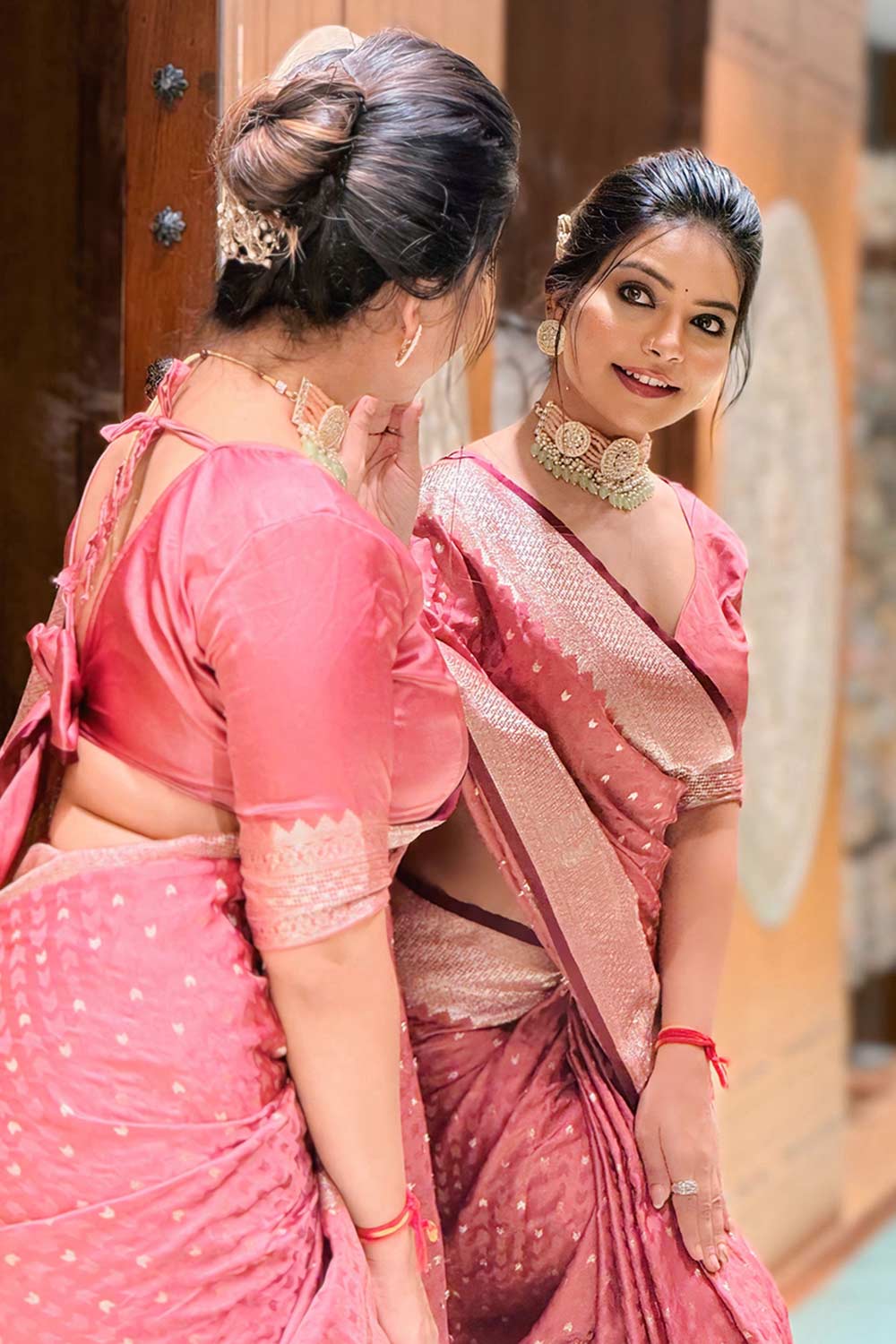 Pink Zari Silk Saree