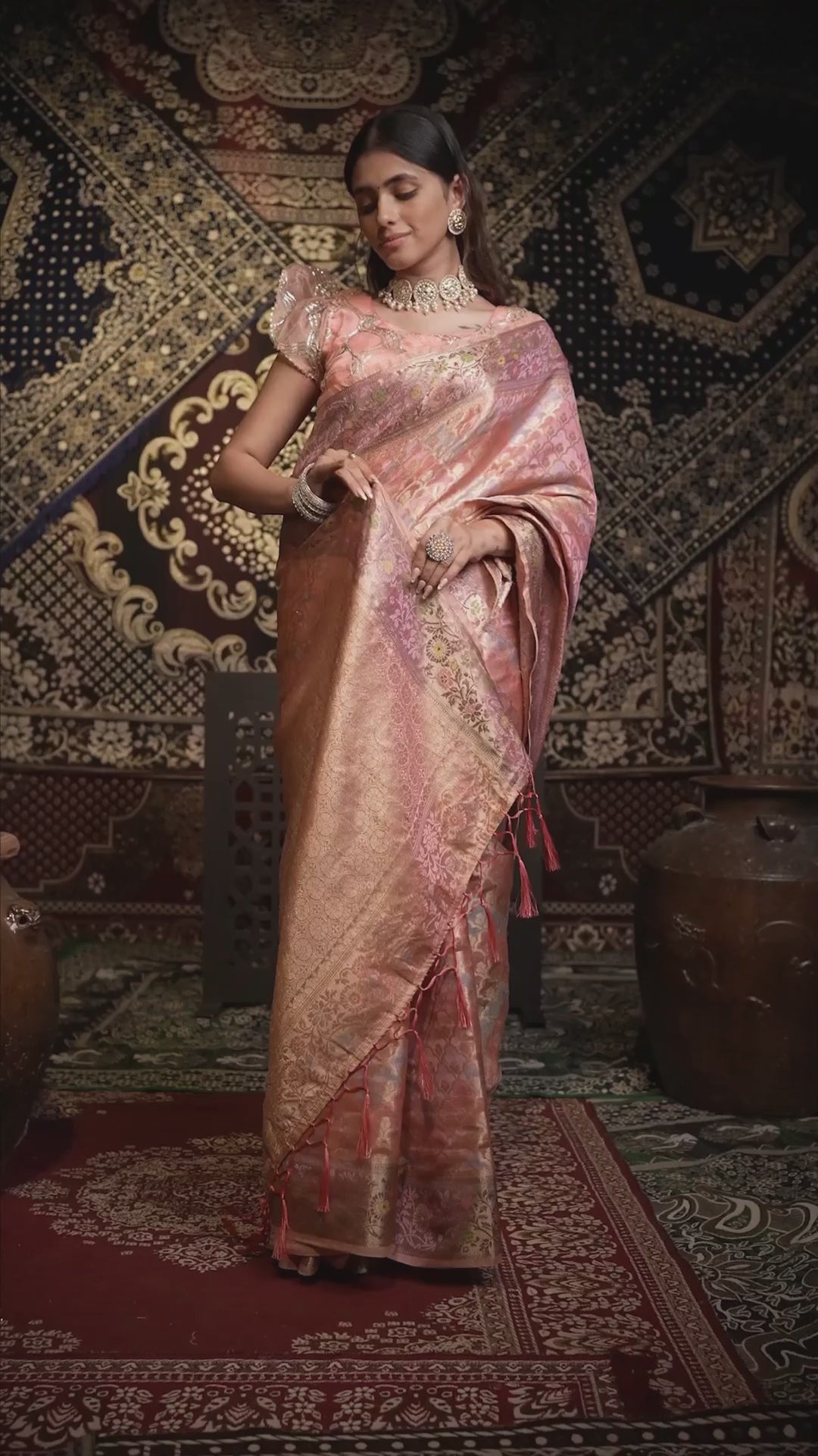 Pink Zari Velvet Saree