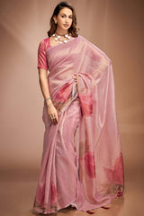 Pink Printed Silk Saree