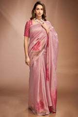 Pink Printed Silk Saree