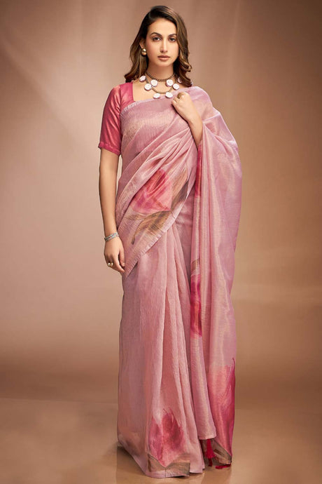 Pink Printed Silk Saree