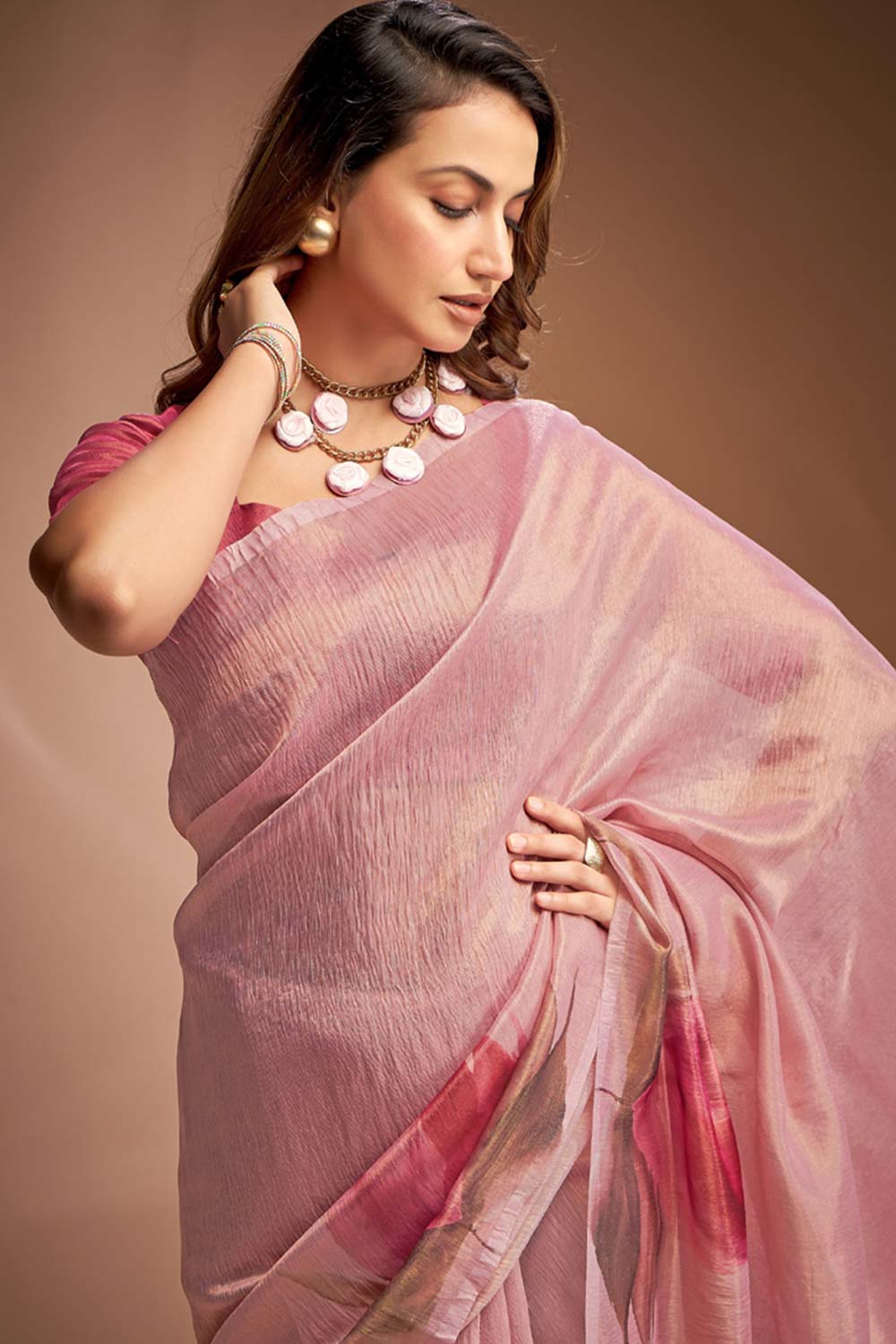 Pink Printed Silk Saree