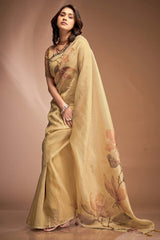 Yellow Printed Silk Saree