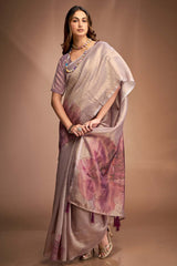 Pink Printed Silk Saree