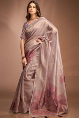 Pink Printed Silk Saree