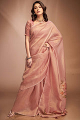 Orange Printed Silk Saree