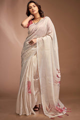 White Printed Silk Saree