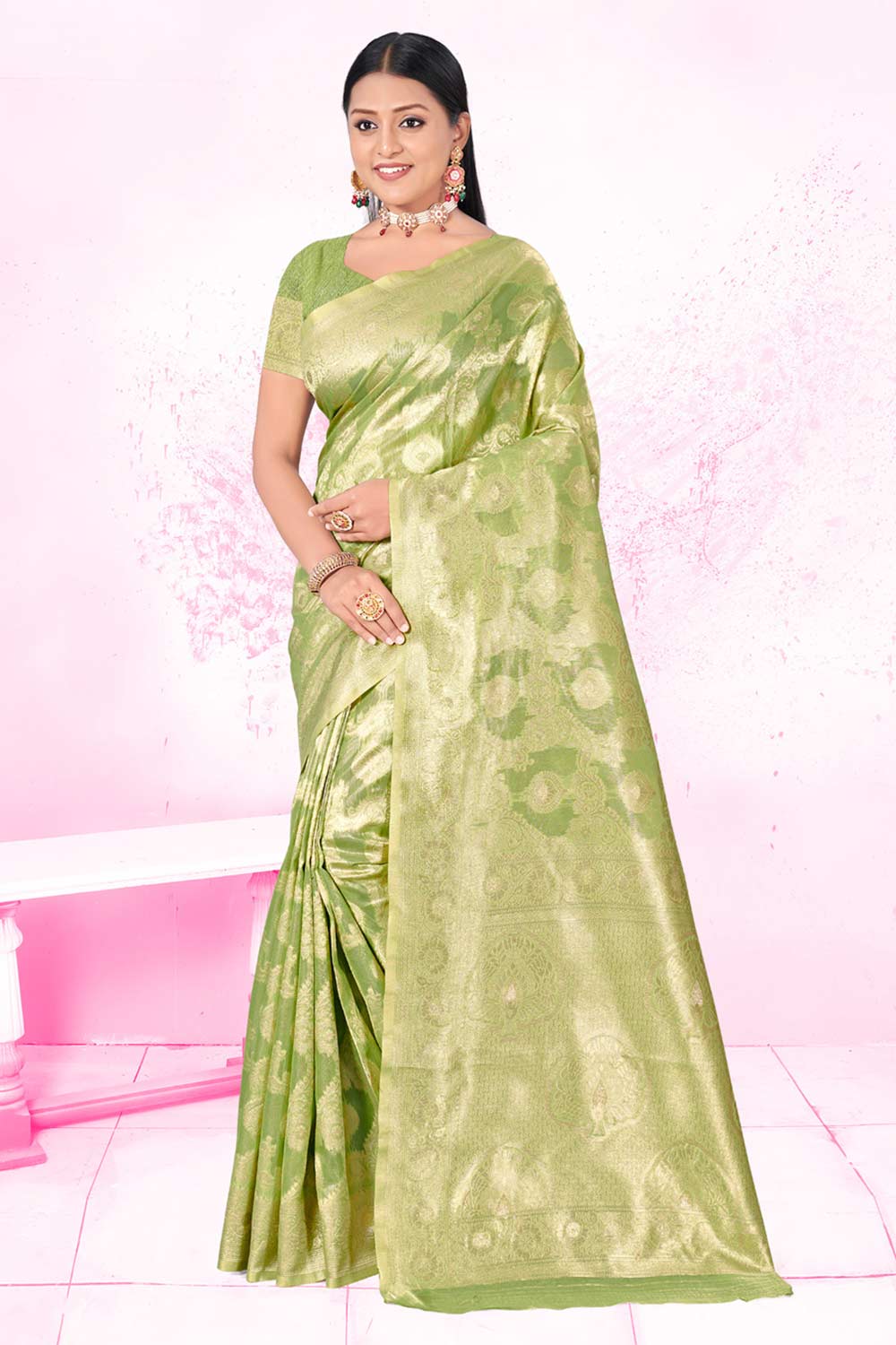 Green Cotton Woven Saree