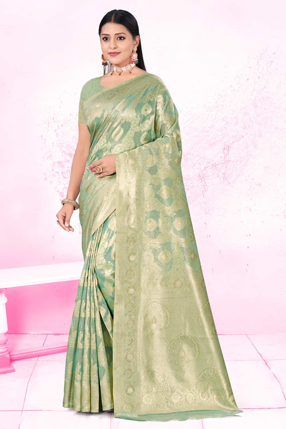 Green Cotton Woven Saree