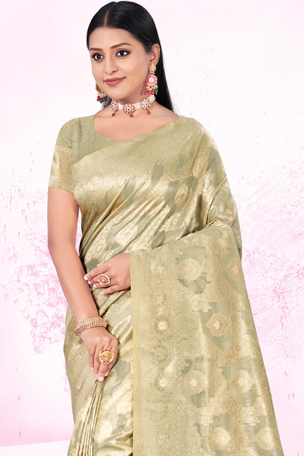 Gold Cotton Woven Saree