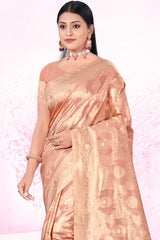 Peach Cotton Woven Saree