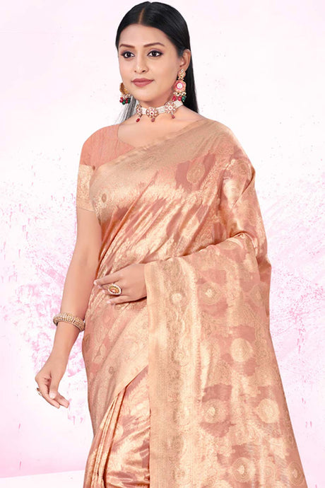 Peach Cotton Woven Saree