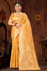 Yellow Cotton Woven Saree