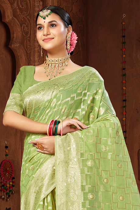 Green Cotton Woven Saree