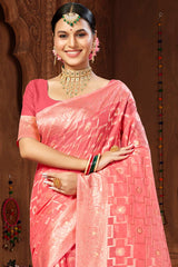 Pink Cotton Woven Saree